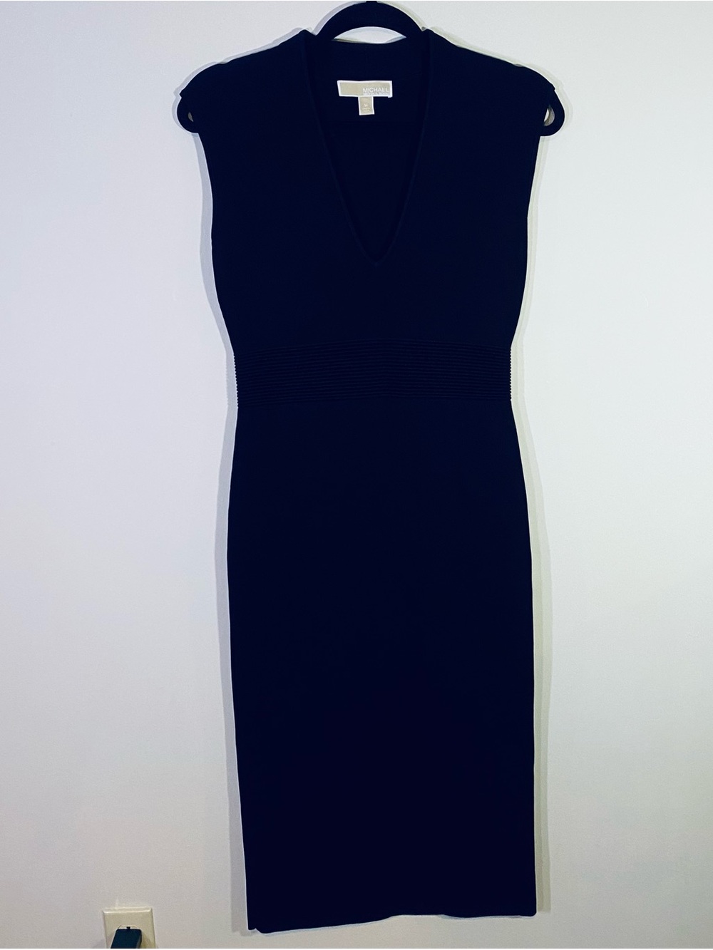 Michael Kors Black Sleeveless V-Neck Midi Bodycon Dress